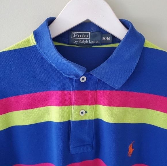 Polo Ralph Lauren M Vintage 90s Retro Stripe Preppy Eclectic Dadcore Polo - Picture 4 of 13